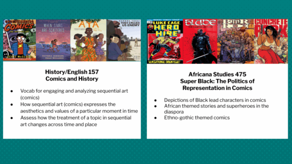 Course detail examples for History, English, and Africana Studies courses at SDSU.